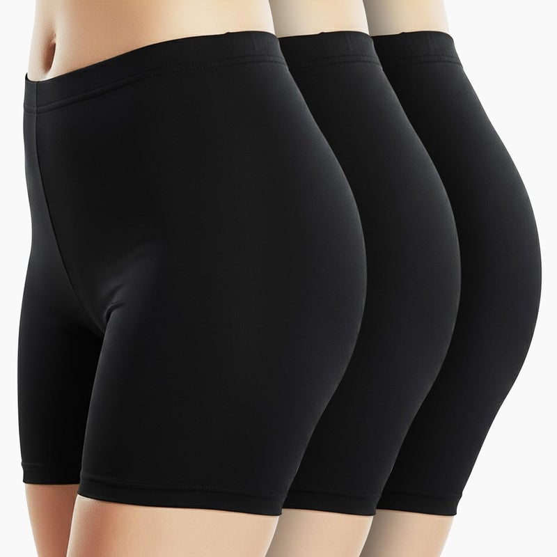 Emprella Slip Shorts 3-Pack Black Bike Shorts Cotton Spandex Stretch Boyshorts For Yoga,Black,Medium - Image 1